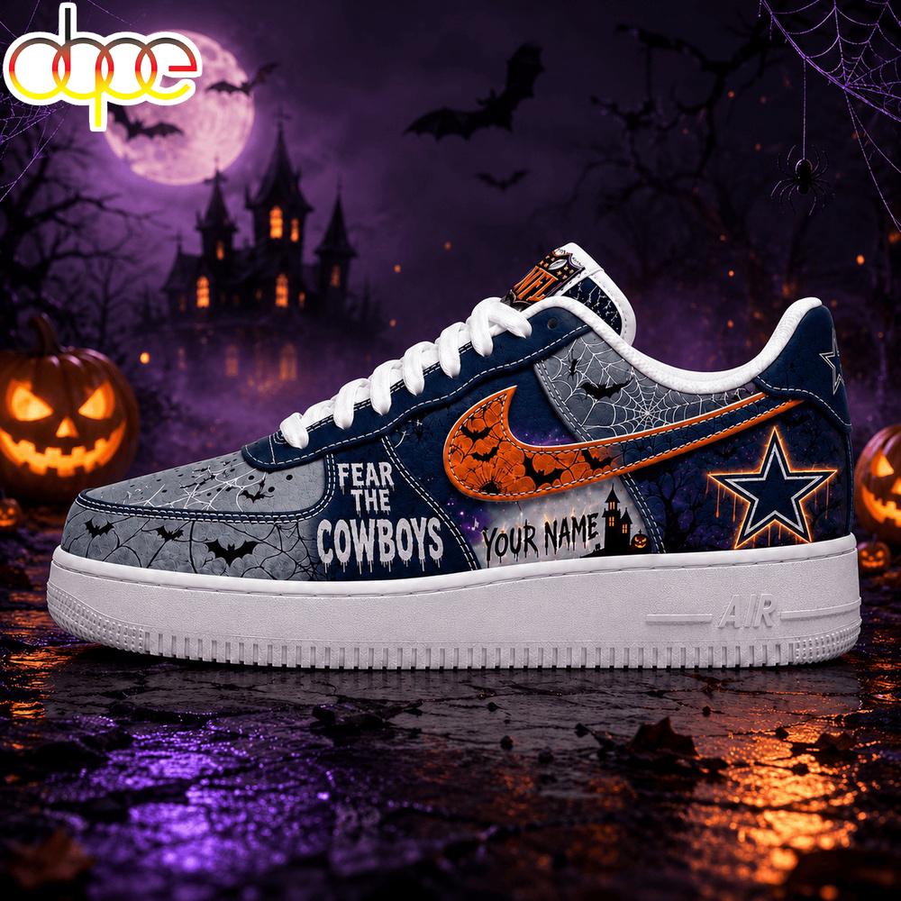 Custom Name Dallas Cowboys NFL Fear The Team Halloween Air Force 1 Shoes