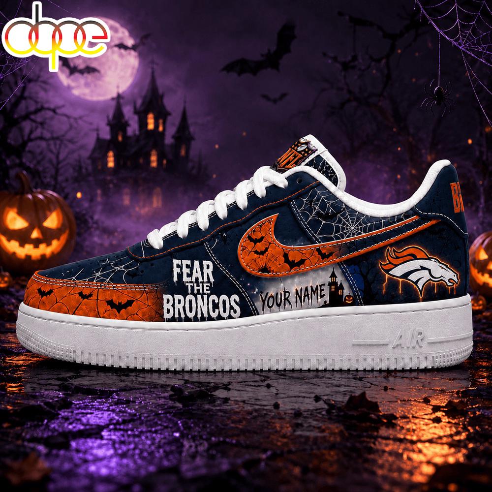 Custom Name Denver Broncos NFL Fear The Team Halloween Air Force 1 Shoes