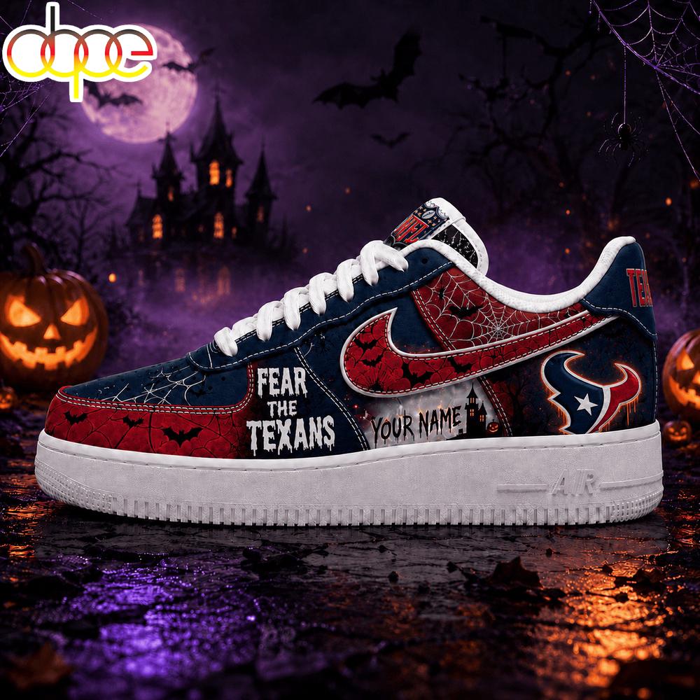 Custom Name Houston Texans NFL Fear The Team Halloween Air Force 1 Shoes