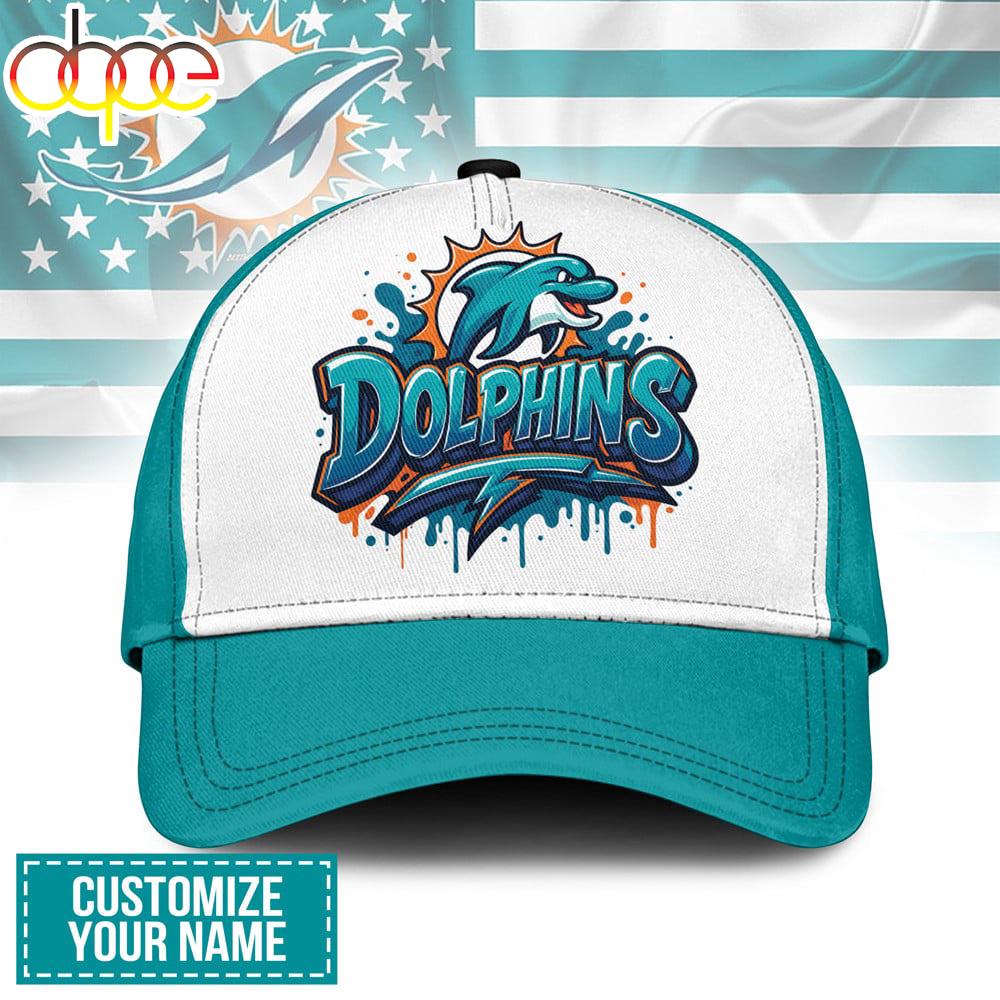 Custom Name Miami Dolphins NFL Graffiti Team Baseball Cap