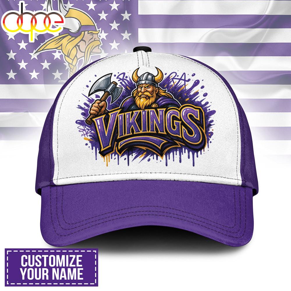 Custom Name Minnesota Vikings NFL Graffiti Team Baseball Cap