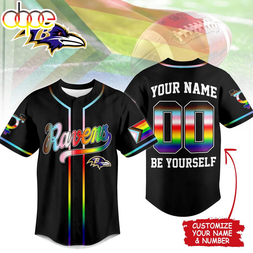 Custom Name Number Baltimore Ravens NFL Pride Month Baseball Jersey Shirt Custom Name Number Baltimore Ravens NFL Pride Month Baseball Jersey Shirt
