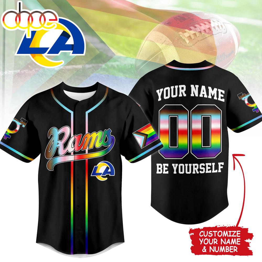 Custom Name Number Los Angeles Rams NFL Pride Month Baseball Jersey Shirt Custom Name Number Los Angeles Rams NFL Pride Month Baseball Jersey Shirt