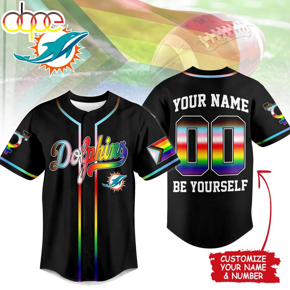 Custom Name Number Miami Dolphins NFL Pride Month Baseball Jersey Shirt Custom Name Number Miami Dolphins NFL Pride Month Baseball Jersey Shirt