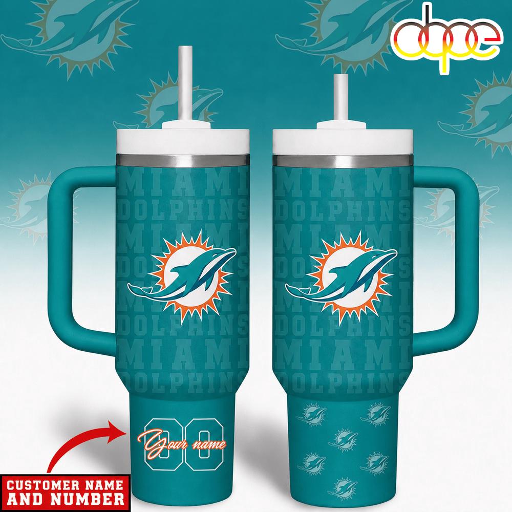 Custom Name Number Miami Dolphins NFL Team Spirit Tumbler 40oz Custom Name Number Miami Dolphins NFL Team Spirit Tumbler 40oz