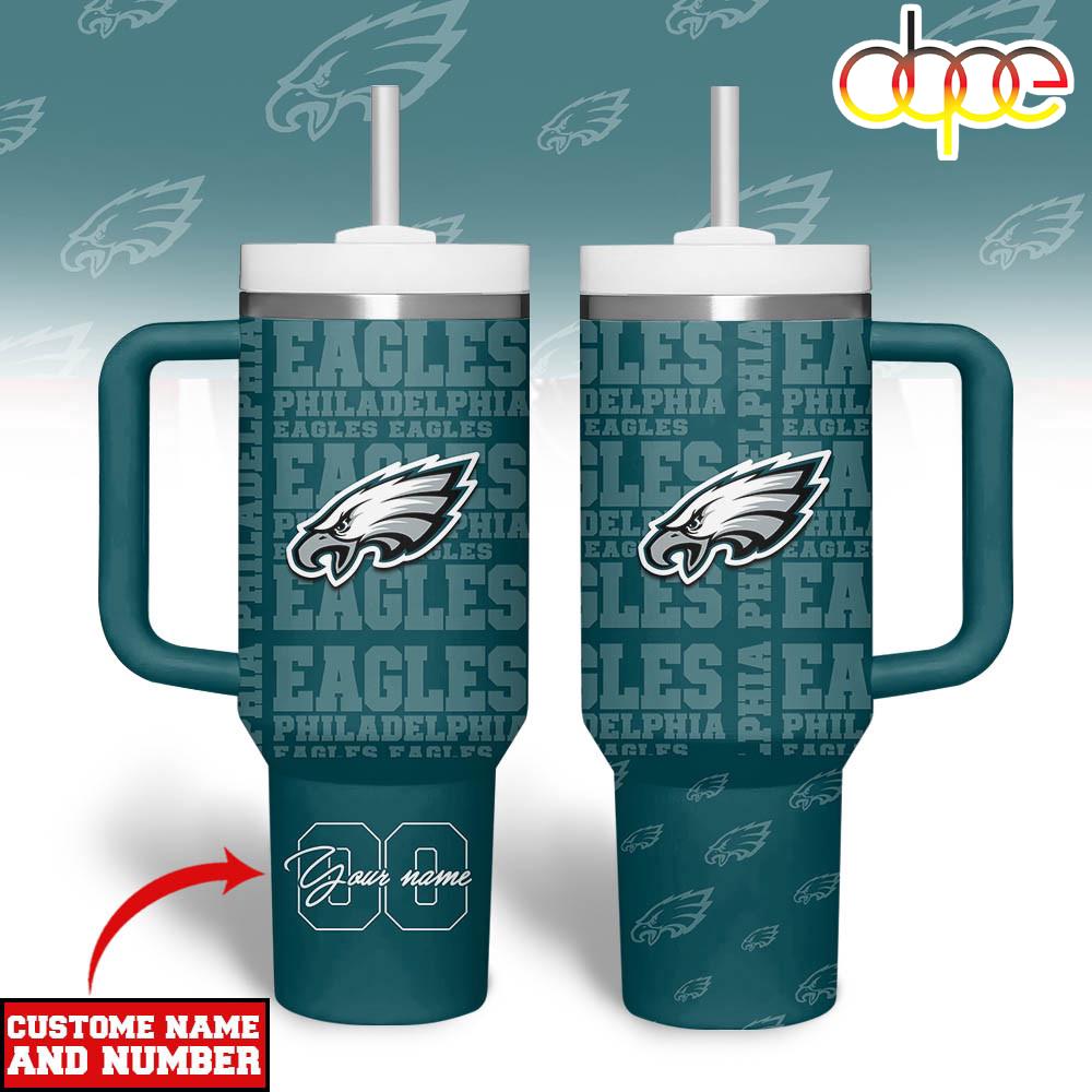 Custom Name Number Philadelphia Eagles NFL Team Spirit Tumbler 40oz Custom Name Number Philadelphia Eagles NFL Team Spirit Tumbler 40oz