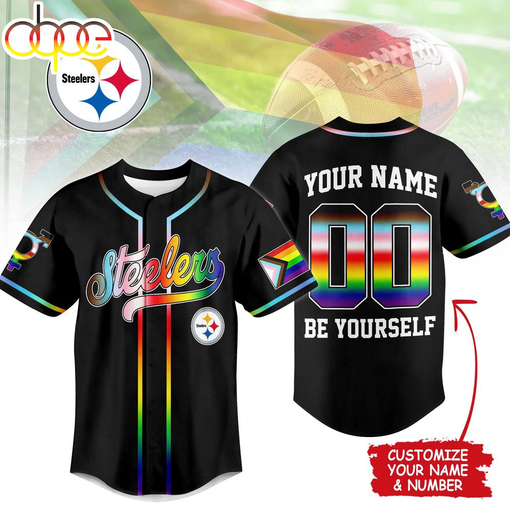 Custom Name Number Pittsburgh Steelers NFL Pride Month Baseball Jersey Shirt Custom Name Number Pittsburgh Steelers NFL Pride Month Baseball Jersey Shirt