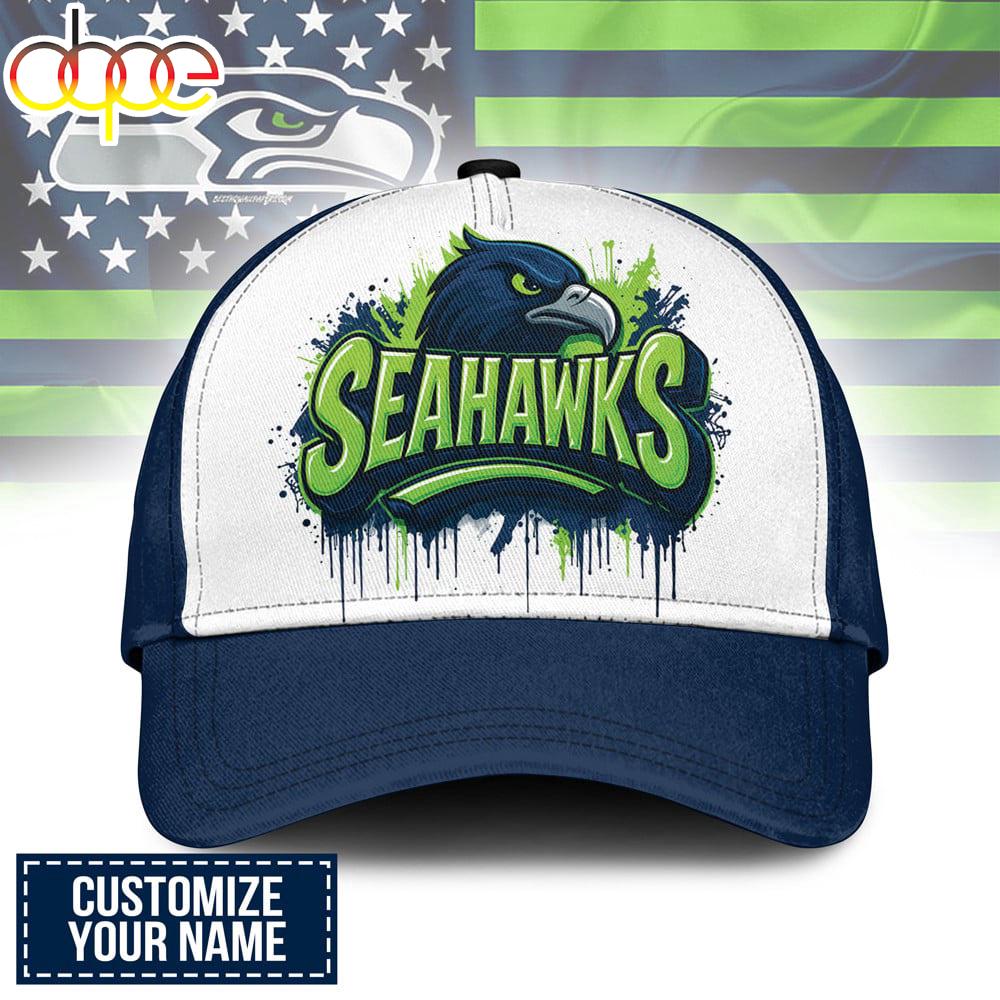 Custom Name Seattle Seahawks NFL Graffiti Team Baseball Cap