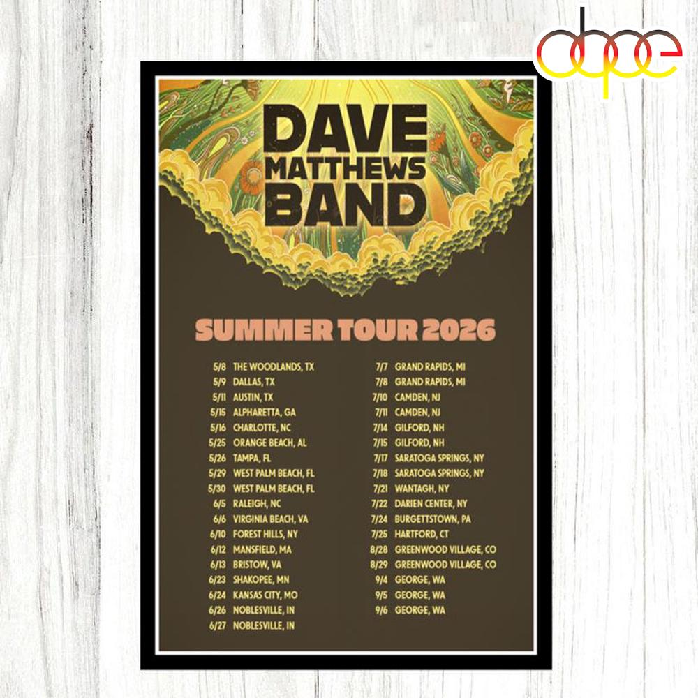 Dave Matthews Band Summer Tour 2026 Poster Canvas Dave Matthews Band Summer Tour 2026 Poster Canvas