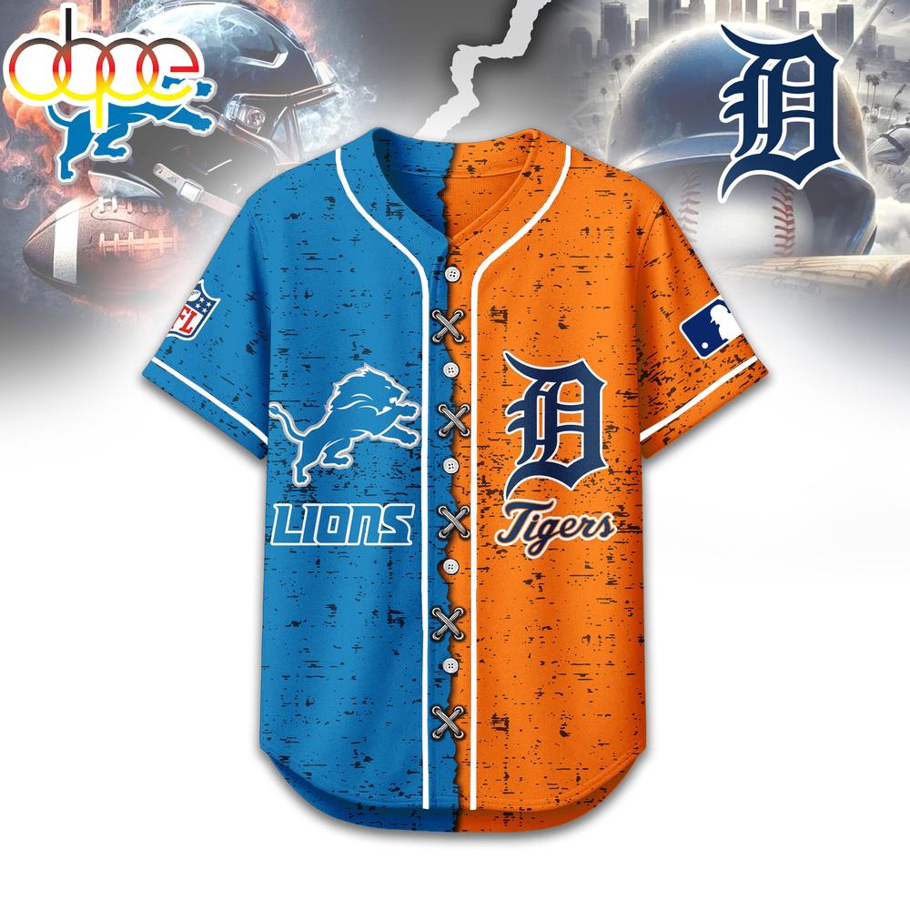 Detroit Lions - Detroit Tigers Baseball Jersey Shirt