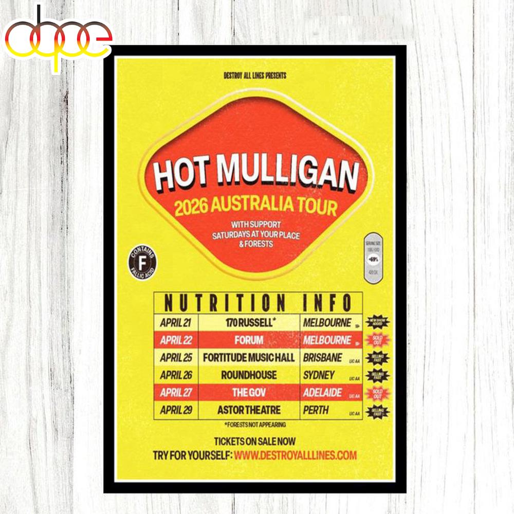 Hot Mulligan 2026 Australia April Poster Canvas