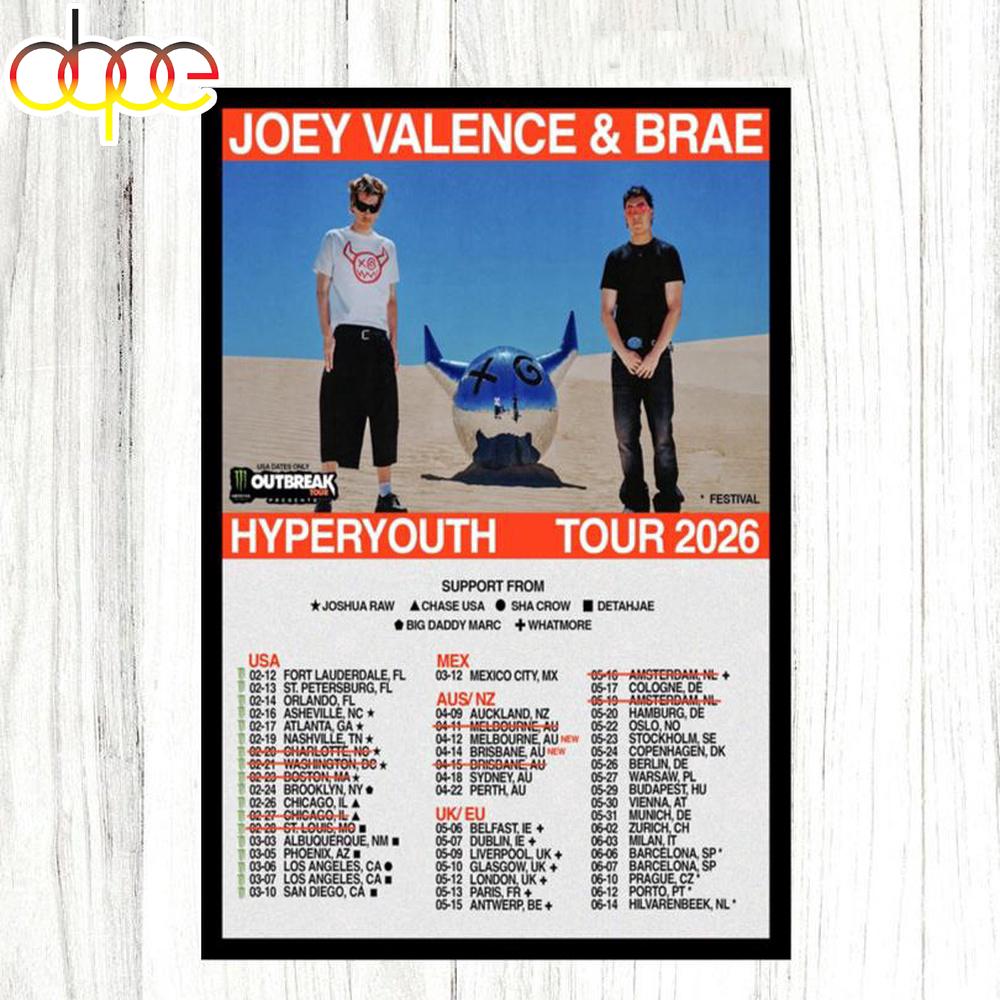 Joey Valence & Brae Hyperyouth Tour 2026 Poster Canvas