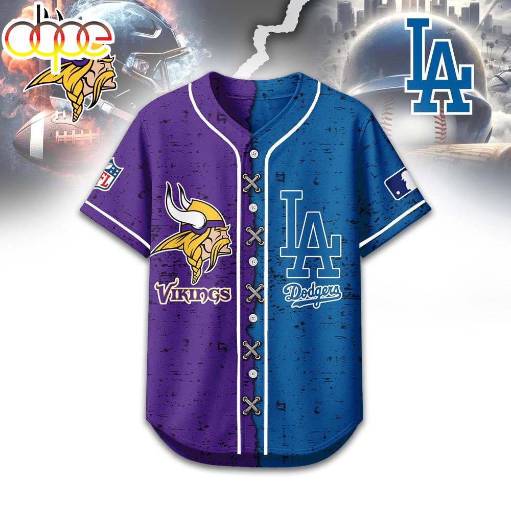 Minnesota Vikings x Los Angeles Dodgers Baseball Jersey Shirt