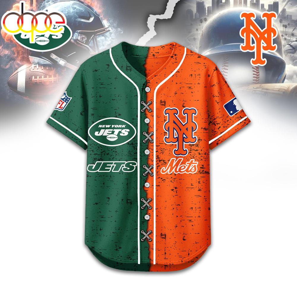New York Jets - New York Mets Baseball Jersey Shirt