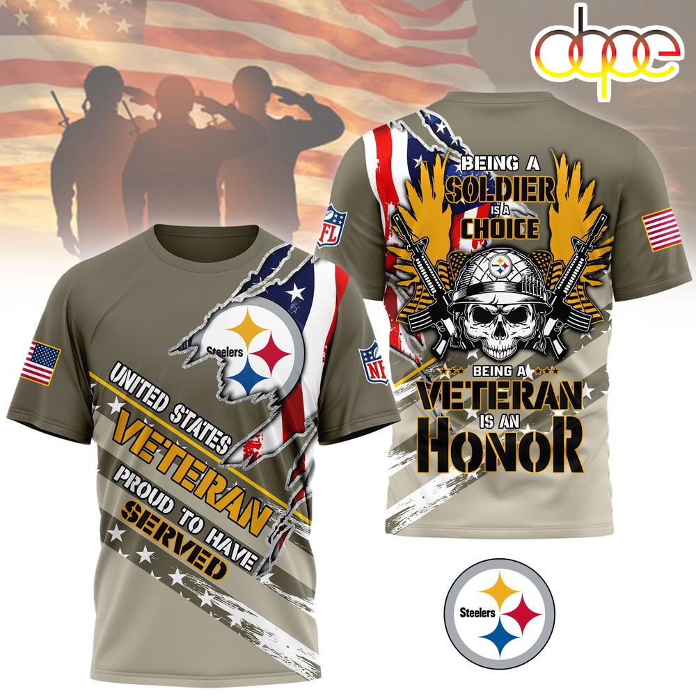 Pittsburgh Steelers NFL Proud U.S. Veteran 3D T-Shirt