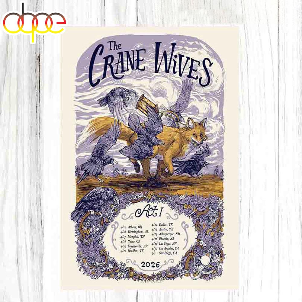 Limited Edition The Crane Wives April 2026 Tour Poster Canvas Limited Edition The Crane Wives April 2026 Tour Poster Canvas