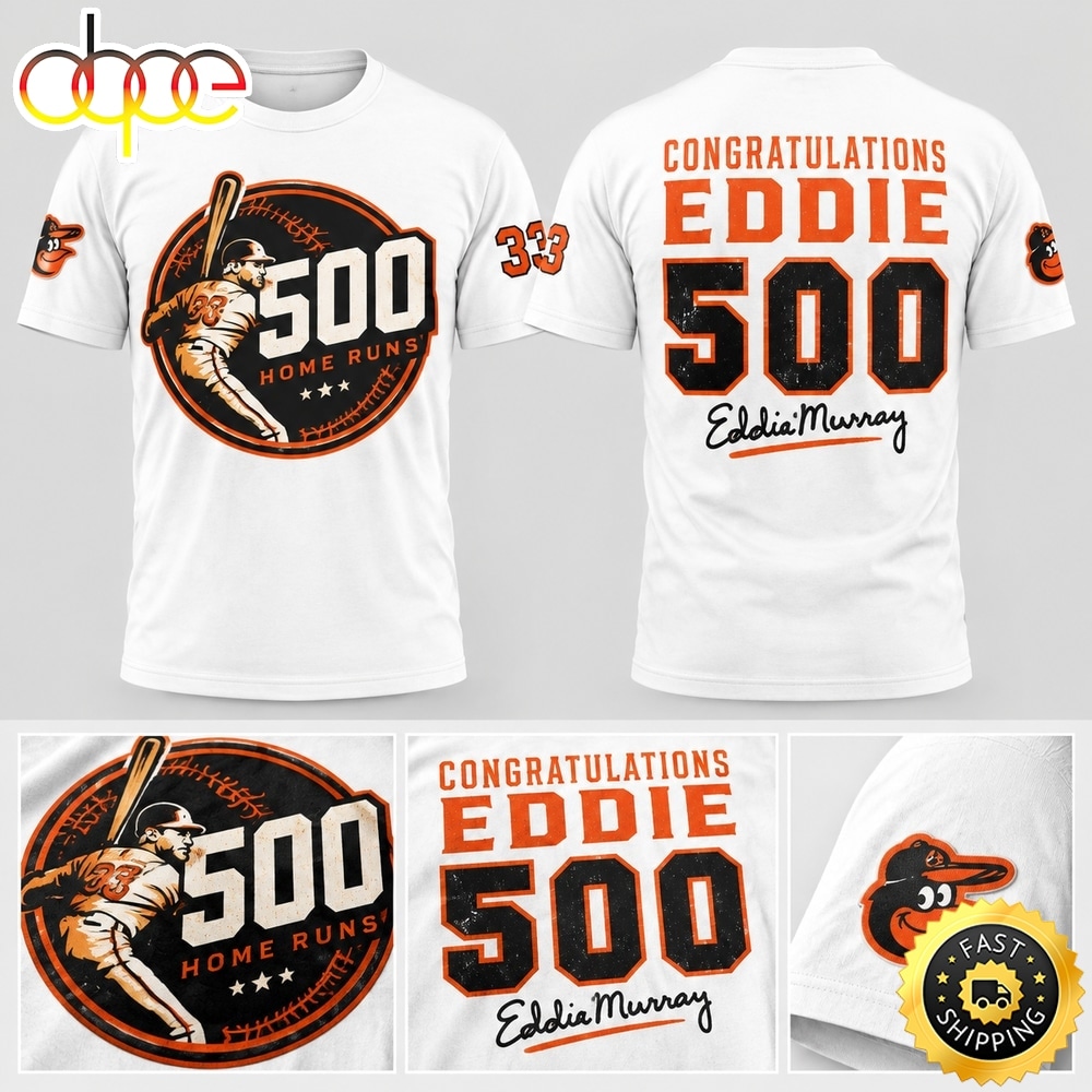 Baltimore Orioles Eddie Murray 500 Home Run Anniversary 2026 White T Shirt