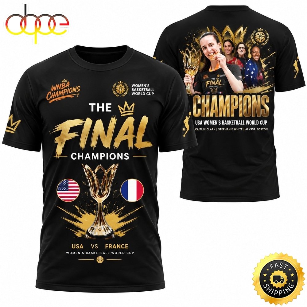 Caitlin Clark x Stephanie White x Aliyah Boston Team USA FIBA Women’s Basketball World Cup 2026 Champions T Shirt