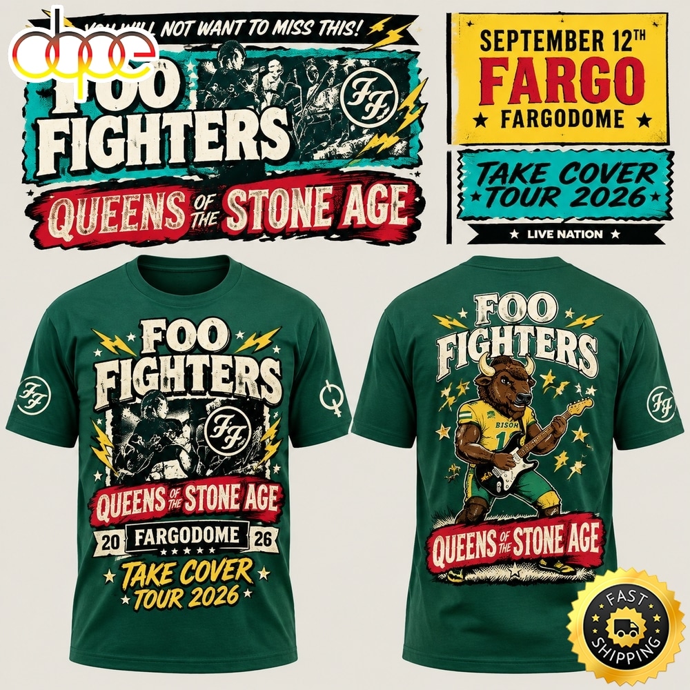 Foo Fighters x North Dakota State Bison Football Take Cover Tour 2026 Mascot Shirt