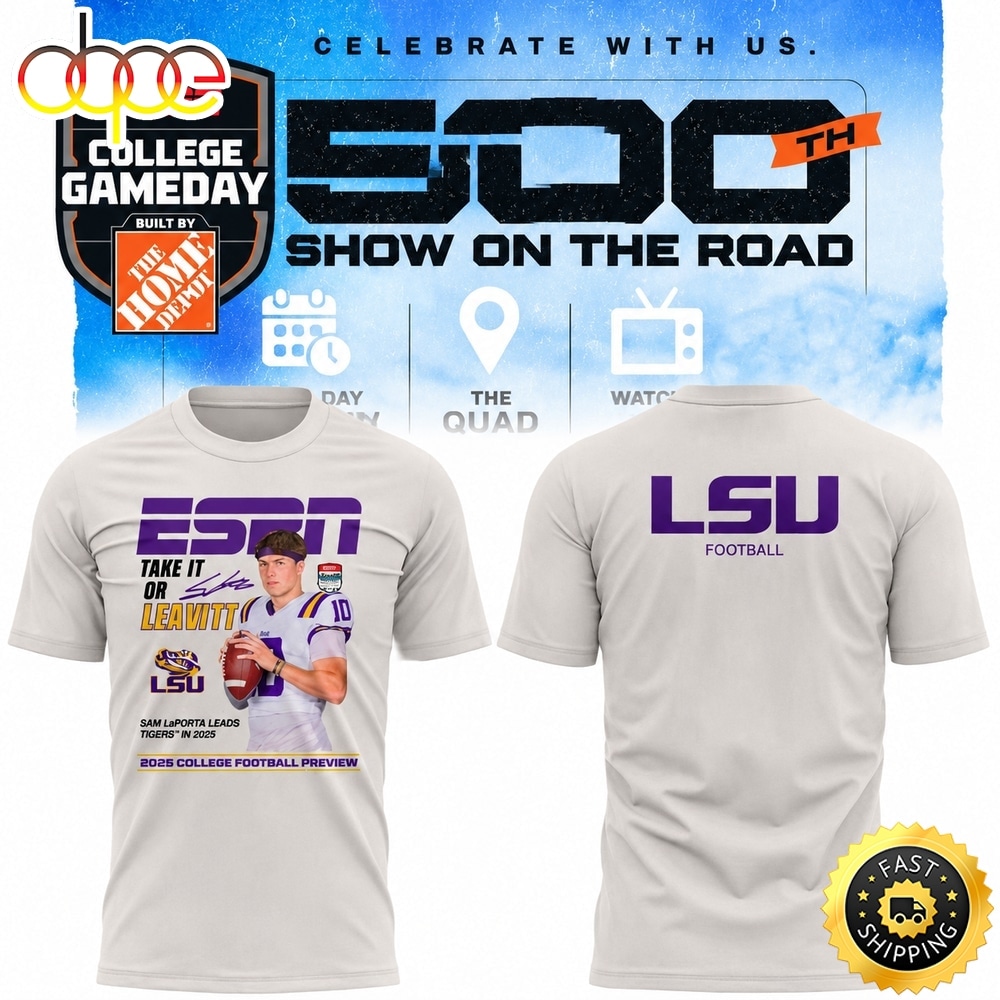 LSU Tigers Football x Sam Leavitt 500th College Game Day T Shirt