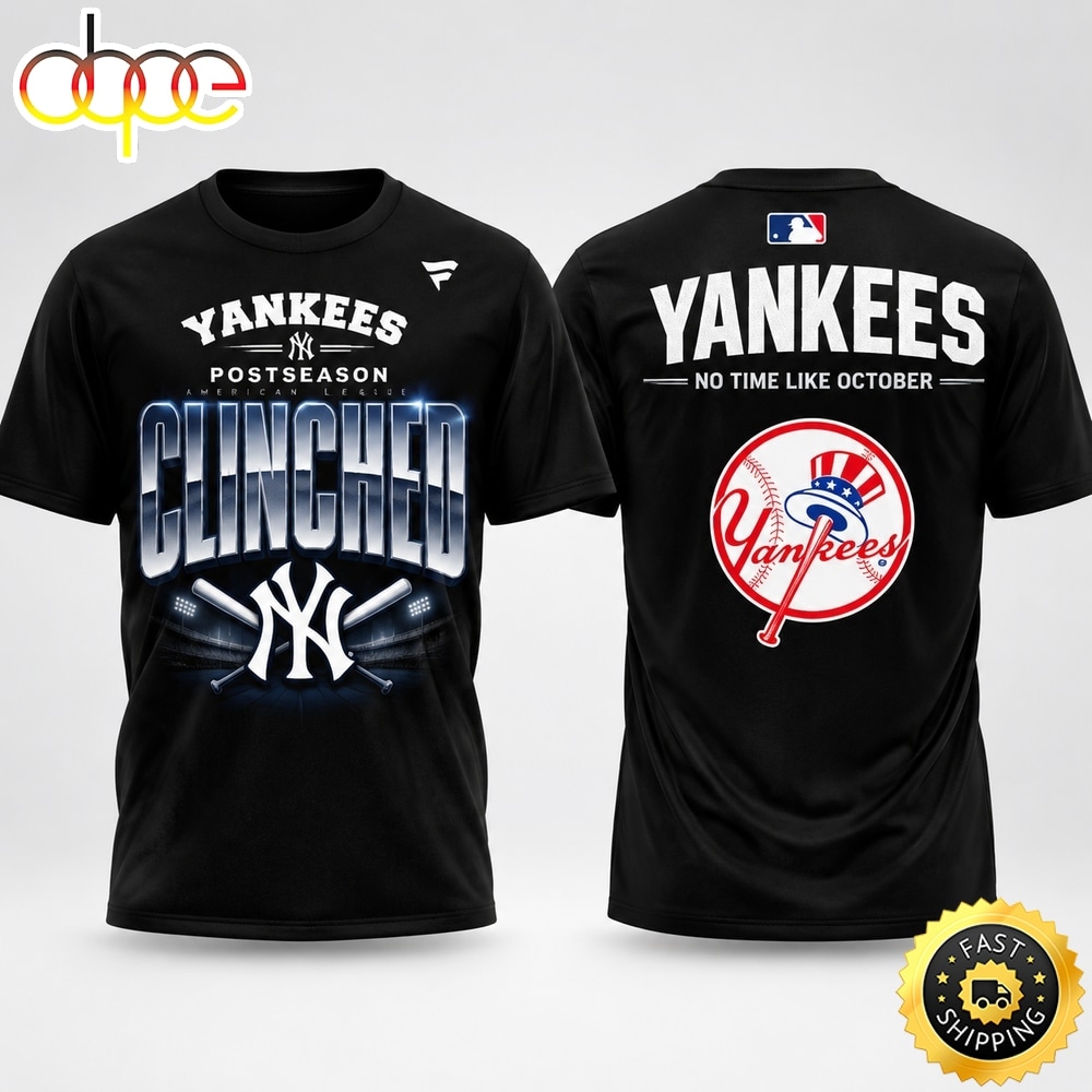 New York Yankees Postseason Clinched No Time Like October Black T Shirt