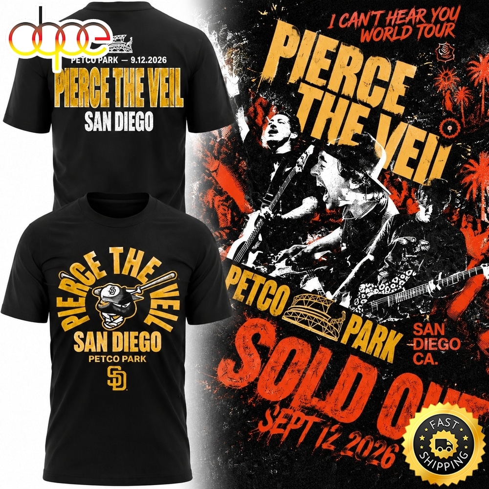 Pierce The Veil x San Diego Padres Petco Park I Can’t Hear You Tour Black T Shirt
